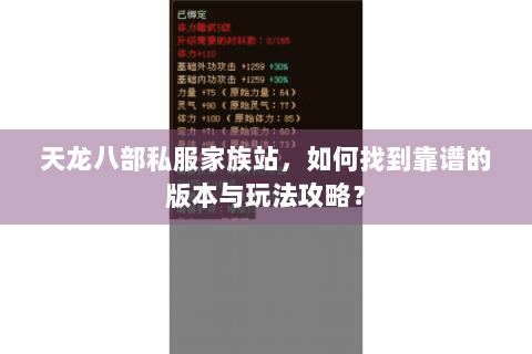 天龙八部私服家族站，如何找到靠谱的版本与玩法攻略？